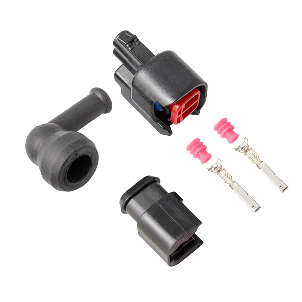 Injector Dynamics connector kit with backshell and 90 degree boot