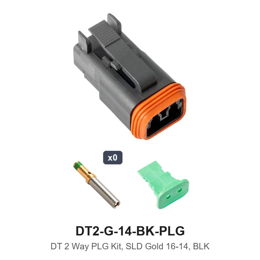 Deutsch DT 2 Way Plug Kit Solid Gold 16-14 Black - DT2-G-14-BK-PLG