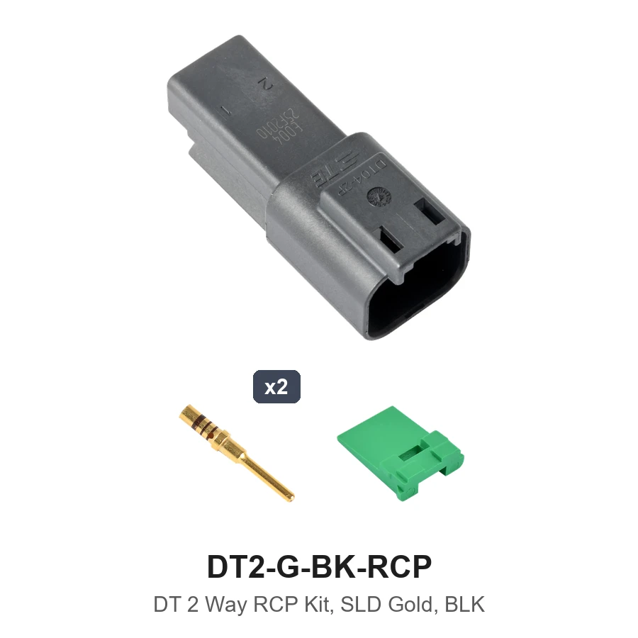 Deutsch DT 2 Way Receptacle Kit Solid Gold Black - DT2-G-BK-RCP