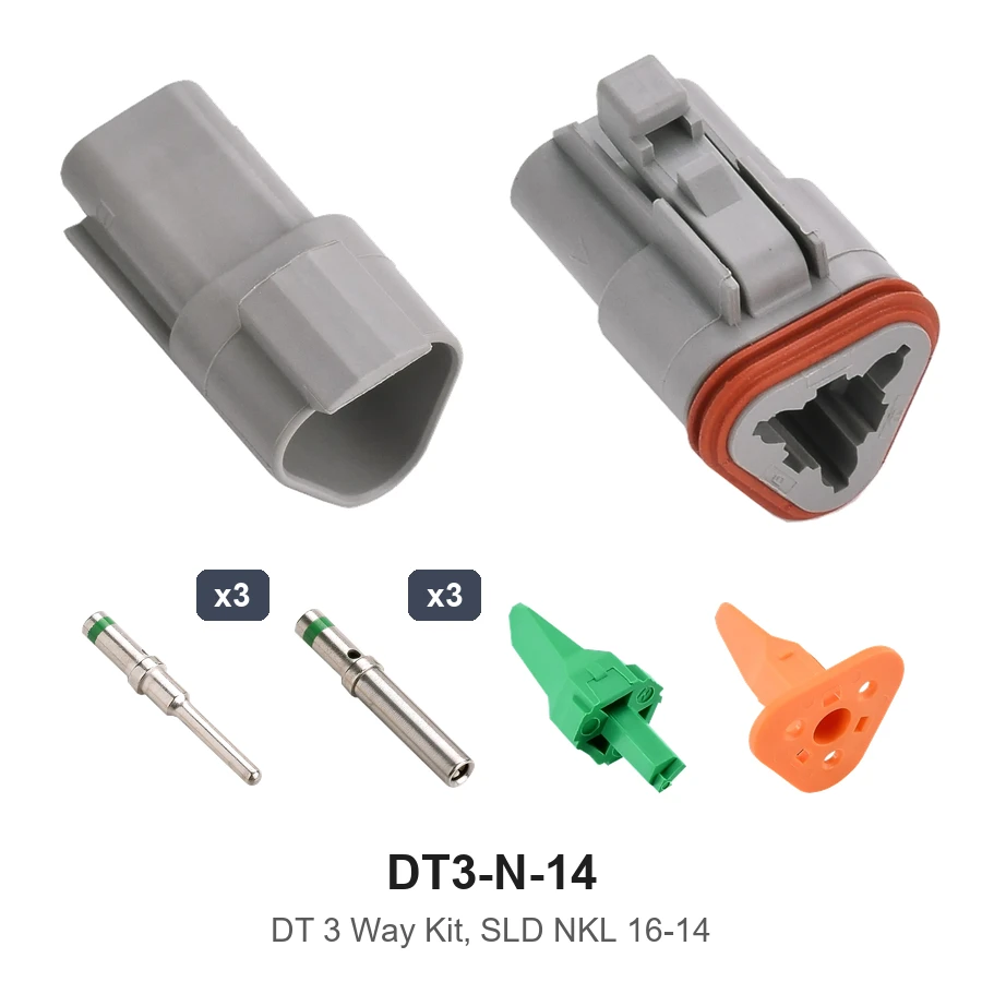 DT 3 Pin Conn Kit Solid Nickel 16-14 - DT3-N-14