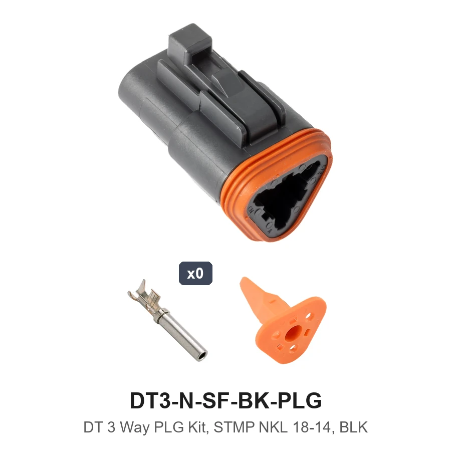 DT 3 Pin Plug Kit Stamped Nickel Black - DT3-N-SF-BK-PLG