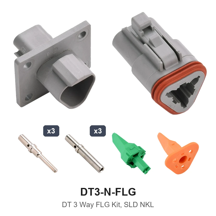 DT 3 Pin Way Flanged Kit Solid Nickel - DT3-N-FLG