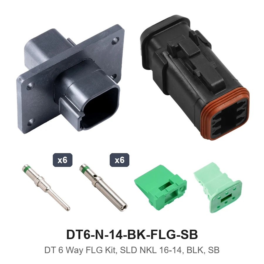 DT 6 Way FLG Kit, SLD NKL 16-14, BLK, SB - DT6-N-14-BK-FLG-SB