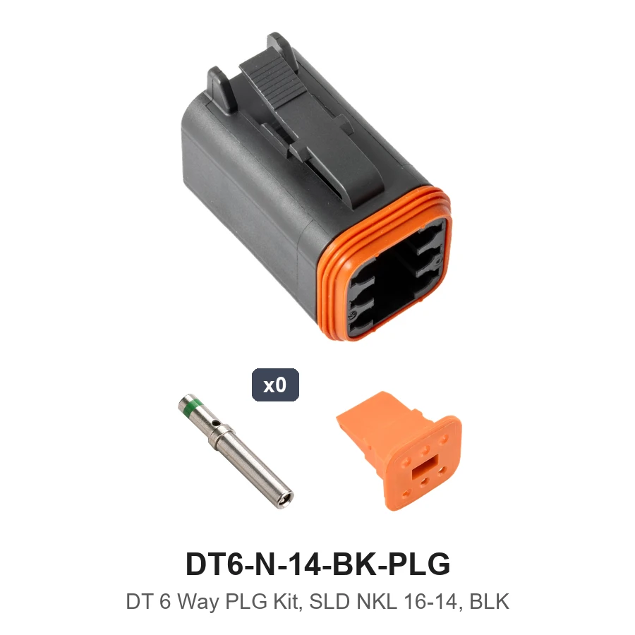 DT 6 Way Plug Kit Solid Nickel 16-14 Black - DT6-N-14-BK-PLG