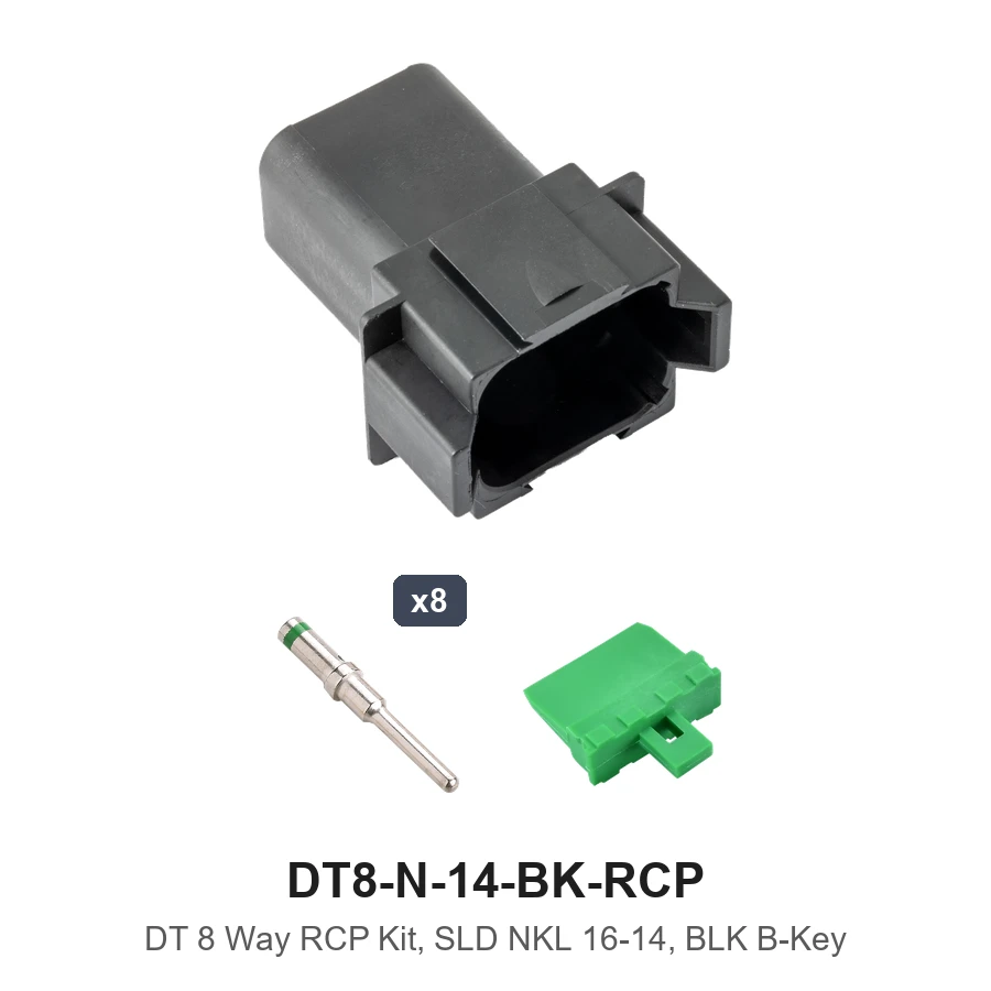 DT 8 Pin Receptacle Conn Kit Nickel 16-14 Solid Black - DT8-N-14-BK-RCP