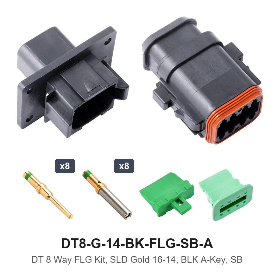 DT 8 Way FLG Kit, SLD Gold 16-14, BLK A-KEY, SB - DT8-G-14-BK-FLG-SB-A