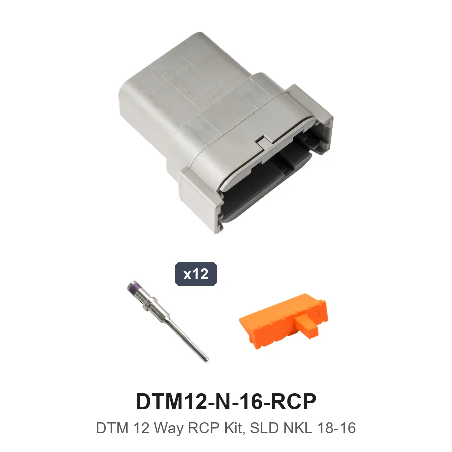 DTM 12 Way Receptacle Kit Solid Black 18-16 - DTM12-N-16-RCP