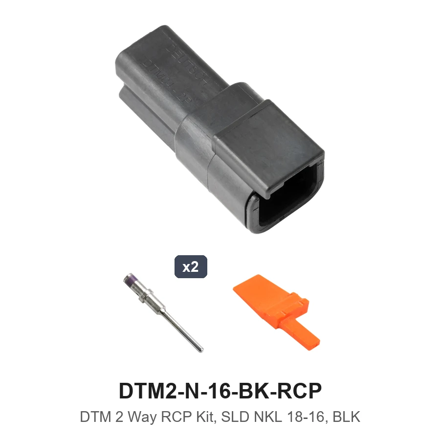 DTM 2 Way Kit Receptacle Nickel Solid 18-16 BLK - DTM2-N-16-BK-RCP