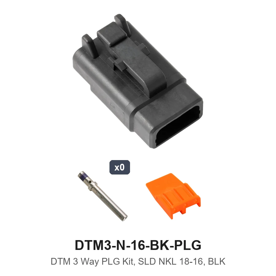 DTM 3 Way Plug Kit Nickel Solid 18-16 Black - DTM3-N-16-BK-PLG