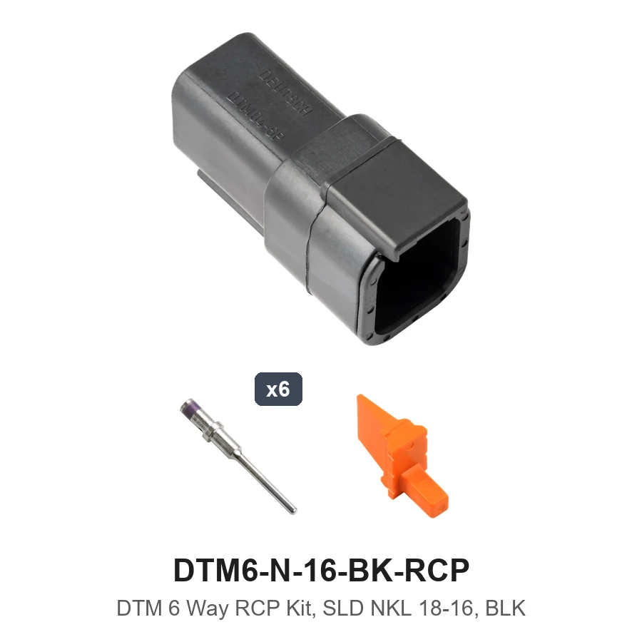 DTM 6 Way Receptacle Kit Nickel Solid 18-16 Black - DTM6-N-16-BK-RCP
