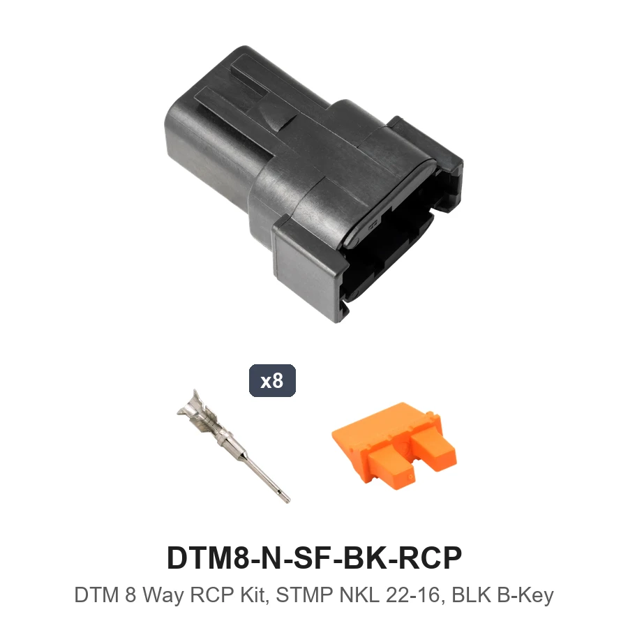 DTM 8 Way Receptacle Kit Nickel Stamped Black - DTM8-N-SF-BK-RCP
